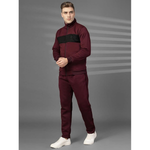 Mens High Neck Winter Tracksuit Full Zip Jacket with Elastic Waist Lower Warm and Soft Activewear Set for Gym Running and Casual Use Wine Black L