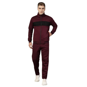 Mens High Neck Winter Tracksuit Full Zip Jacket with Elastic Waist Lower Warm and Soft Activewear Set for Gym Running and Casual Use Wine Black L