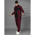 Mens High Neck Winter Tracksuit Full Zip Jacket with Elastic Waist Lower Warm and Soft Activewear Set for Gym Running and Casual Use Wine Black L